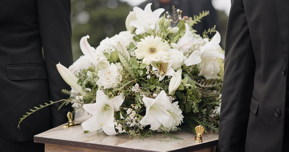 Flowers on casket